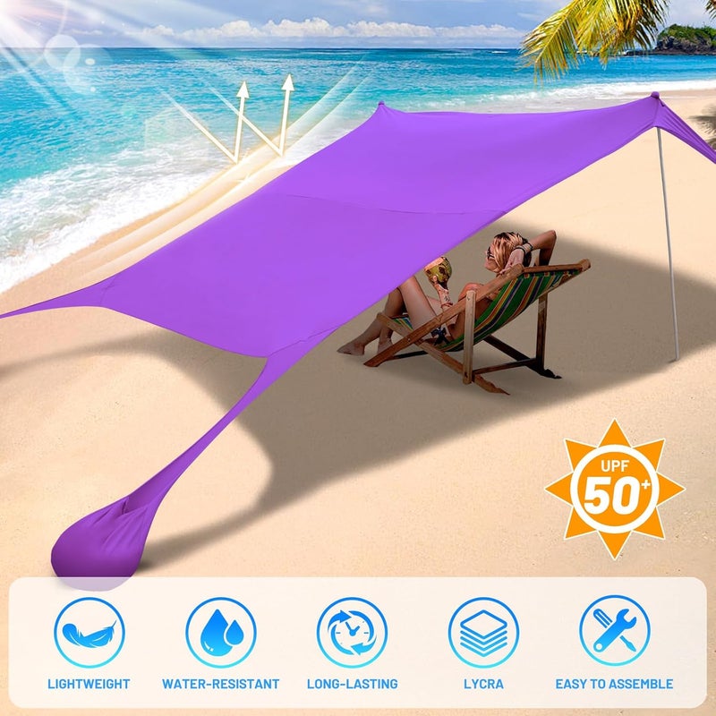 BOTINDO Family Beach Tent Canopy Sun Shade, Pop Up Grande Beach Tent Sun Shelter Stability 4 Poles with Portable Carry Bag Outdoor Shade for Fishing Backyard Camping (Purple, 10x10FT 4Pole) - Image 4